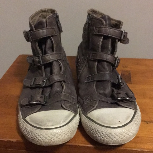 Ash leather buckle high tops in grey - Picture 4 of 4